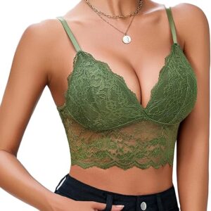 Bralettes for Women V Neck Spaghetti Strap Bra Lace Tops