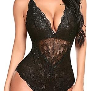 Women Snap Crotch Lingerie Sexy Lace Bodysuit